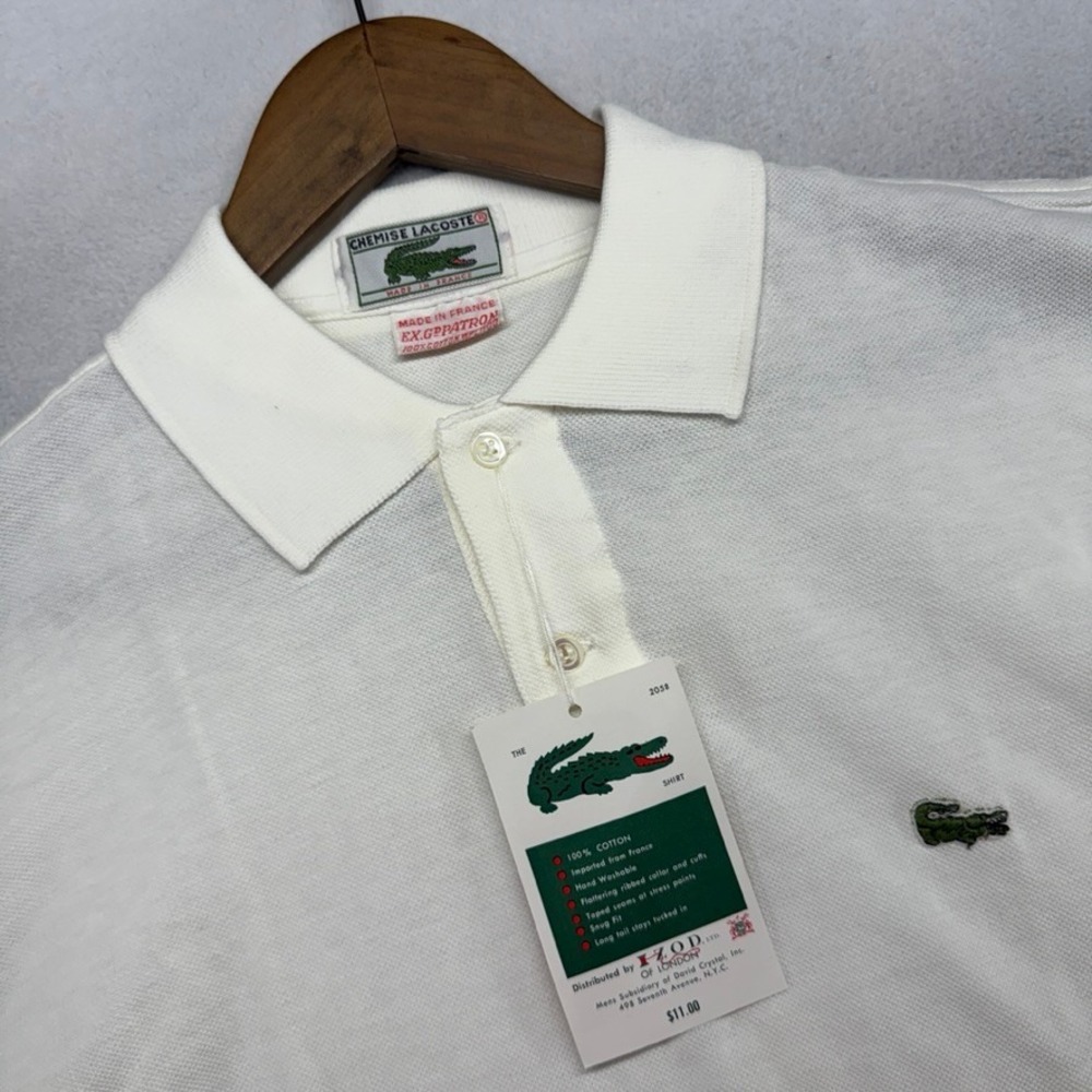 Vintage Lacoste Polo Mens XL Ex patron White Vintage 70s Chemise France NEW